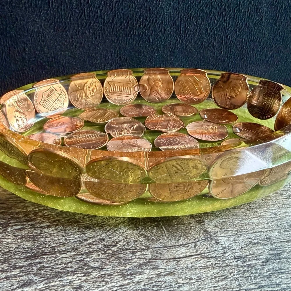 Unique Green and Copper Penny Tray/Trinket Dish/Soap Dish